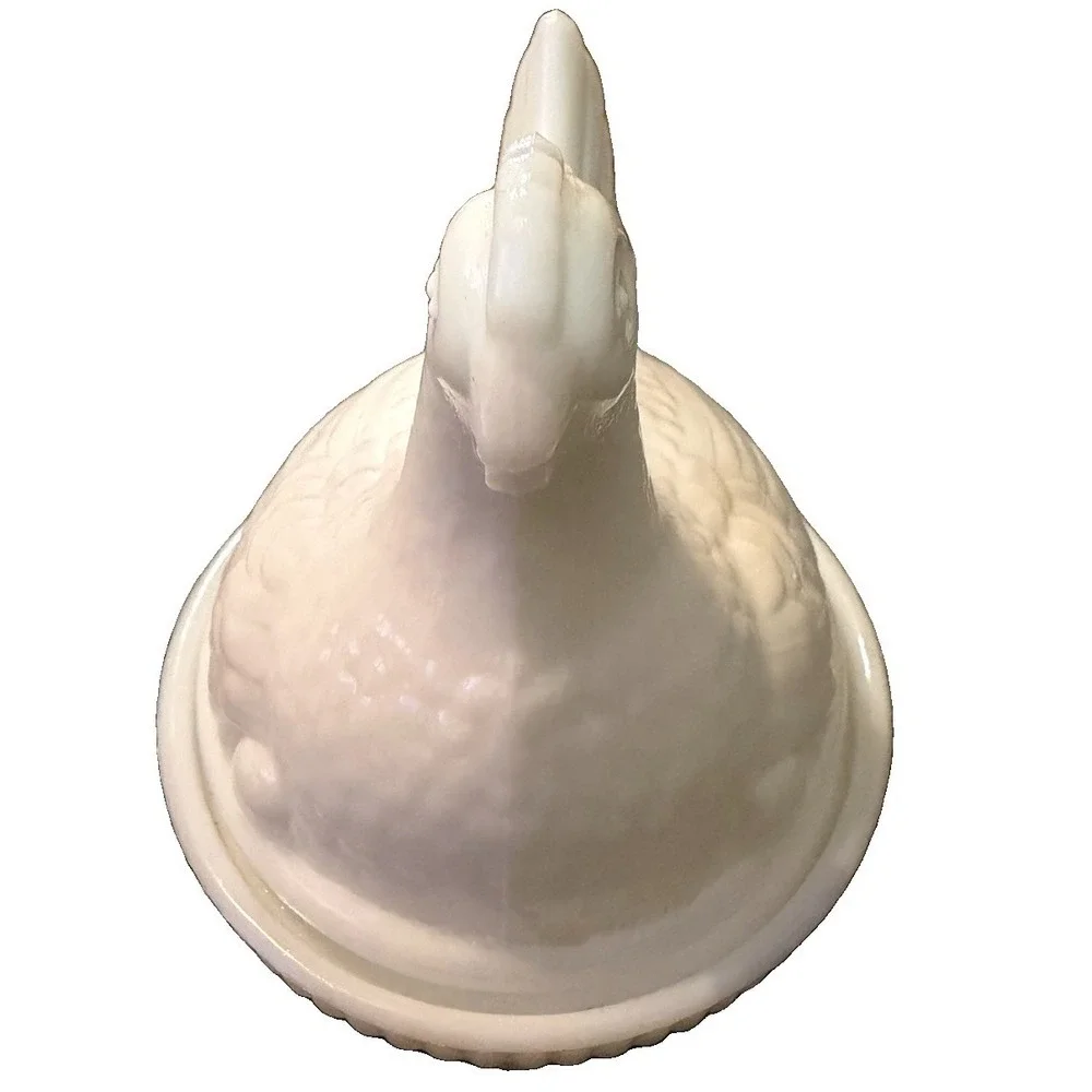 Vintage White Milk Glass Hen On Nest Covered Dish Chicken Trinket Candy Bowl